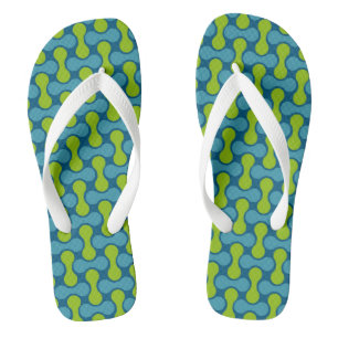 Modern Retro Link Pattern in Blue and Green  Flip Flops