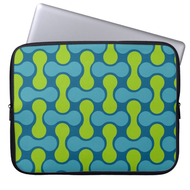 Modern Retro Link Pattern in Blue and Green  Laptop Sleeve (Front)