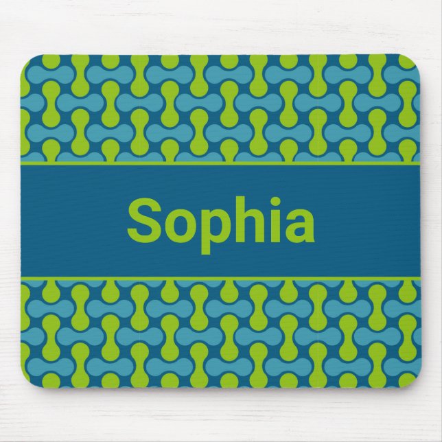 Modern Retro Link Pattern in Blue and Green Mouse Pad (Front)