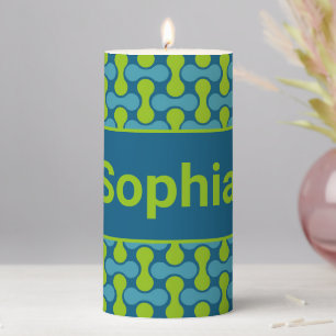 Modern Retro Link Pattern in Blue and Green Pillar Candle