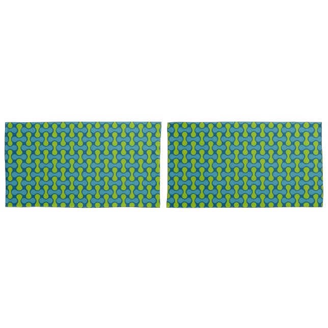 Modern Retro Link Pattern in Blue and Green  Pillow Case (Front-Set)