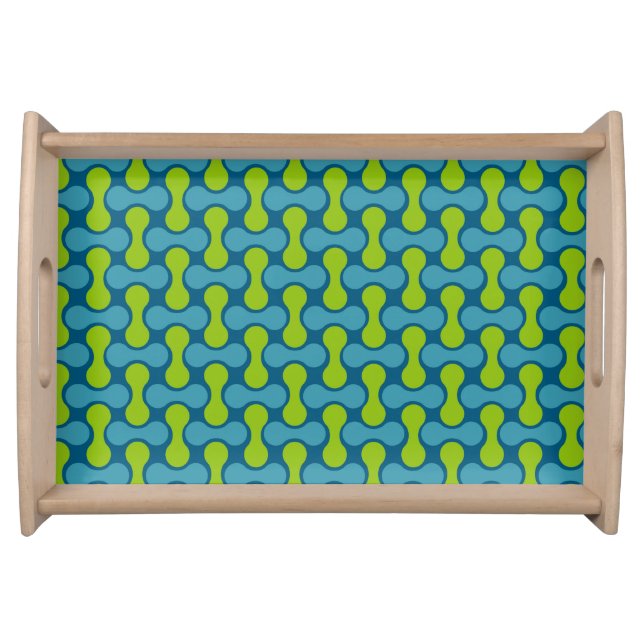 Modern Retro Link Pattern in Blue and Green  Serving Tray (Front)