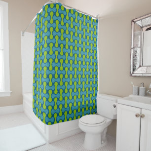 Modern Retro Link Pattern in Blue and Green Shower Curtain