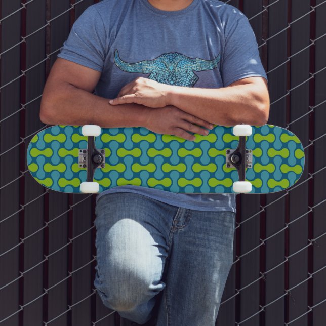 Modern Retro Link Pattern in Blue and Green Skateboard (Outdoor 3)