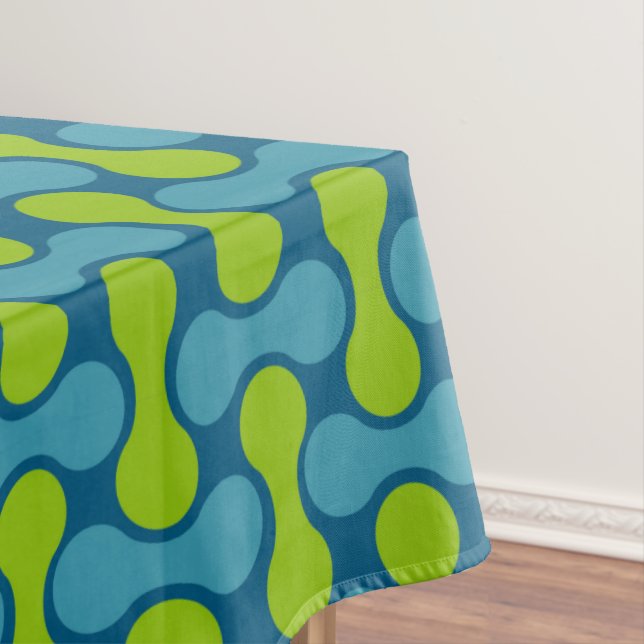 Modern Retro Link Pattern in Blue and Green  Tablecloth (In Situ)