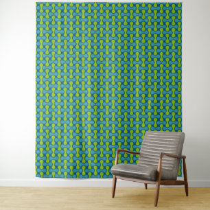 Modern Retro Link Pattern in Blue and Green Tapestry