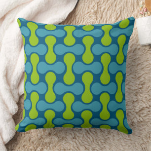 Modern Retro Link Pattern in Blue and Green  Throw Pillow