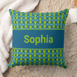 Modern Retro Link Pattern in Blue and Green Throw Pillow