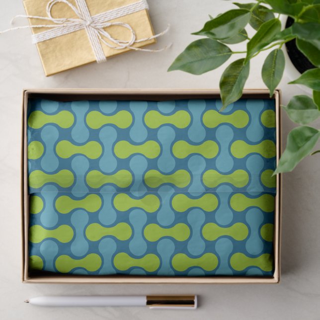 Modern Retro Link Pattern in Blue and Green Tissue Paper (Gift)
