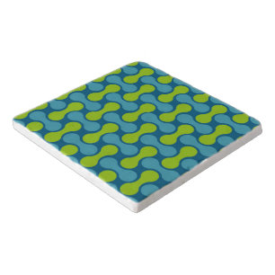 Modern Retro Link Pattern in Blue and Green Trivet
