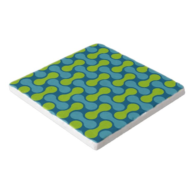 Modern Retro Link Pattern in Blue and Green  Trivet (Corner)