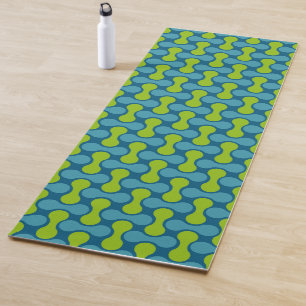 Modern Retro Link Pattern in Blue and Green Yoga Mat