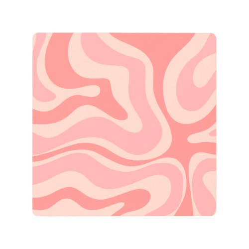 Modern Retro Liquid Swirl Abstract Blush Pink Metal Print