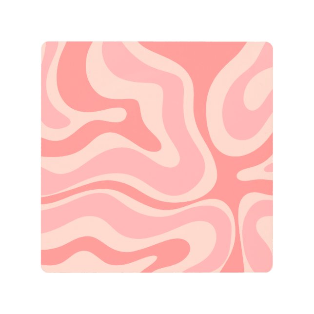 Modern Retro Liquid Swirl Abstract Blush Pink Metal Print (Front)