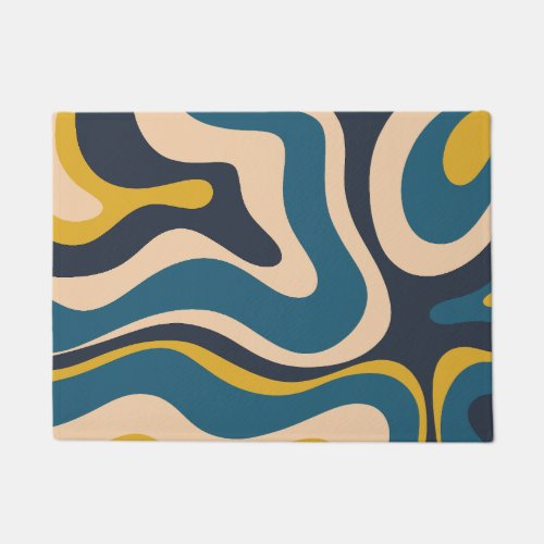 Modern Retro Liquid Swirl Abstract Pattern Blue Doormat