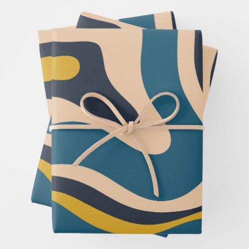Modern Retro Liquid Swirl Abstract Pattern Blue Wrapping Paper Sheets