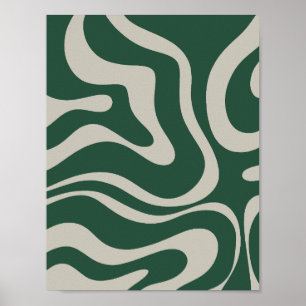 Modern Retro Liquid Swirl Abstract Pattern Green Poster