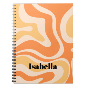 Modern Retro Liquid Swirl Abstract Pattern Orange Notebook