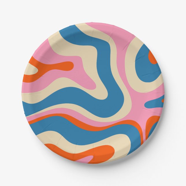 Modern Retro Liquid Swirl Abstract Pattern  Paper Plates (Front)