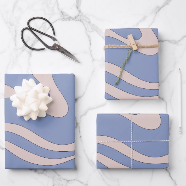 Modern Retro Liquid Swirl Funky Abstract Pattern Wrapping Paper Sheets (Front)