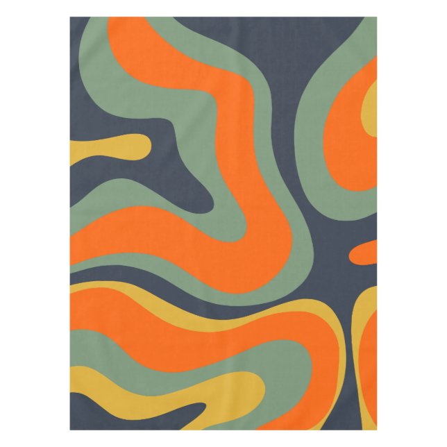 Modern Retro Liquid Swirl Multicolor Abstract Tablecloth (Front)