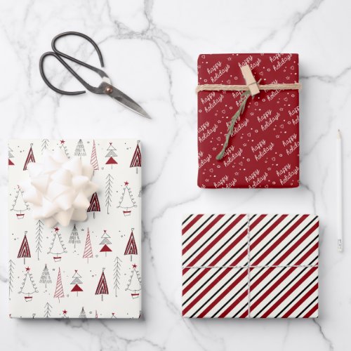 Modern Retro Little Tree Christmas Holiday Wrapping Paper Sheets