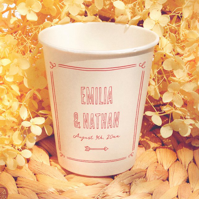 Modern Retro Love Struck Hand Drawn Cupid Wedding Paper Cups (Creator Uploaded)