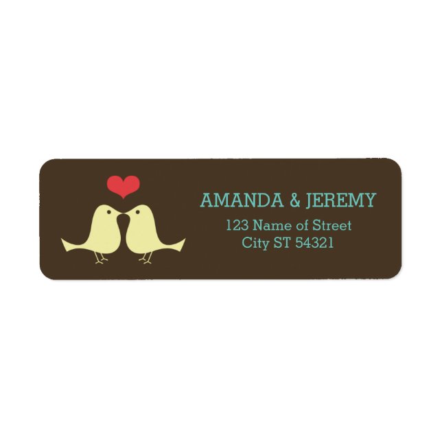 Modern Retro Lovebirds Wedding Label (Front)
