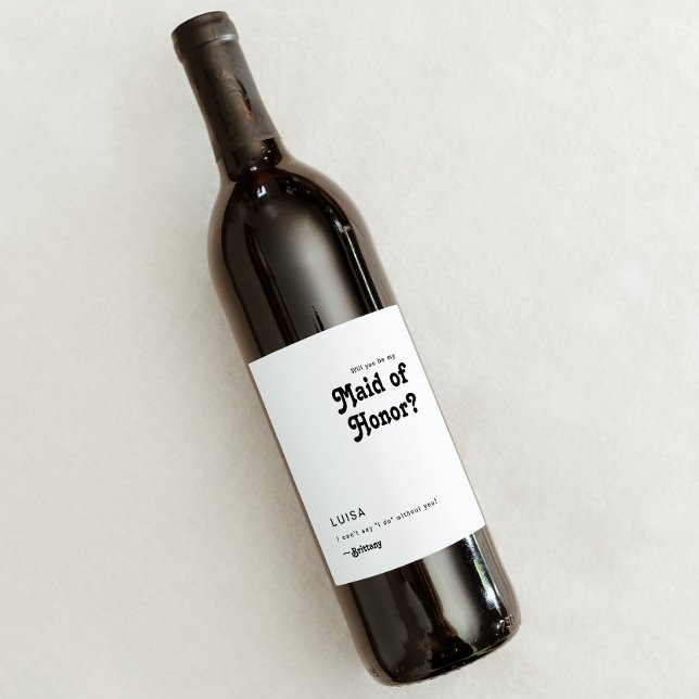 Modern Retro Maid Of Honor Proposal Wine Label (Creator Uploaded)