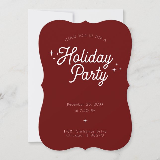 Modern Retro Maroon Red Holiday Party Invitation (Front)