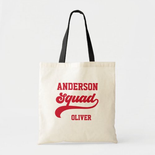 Modern retro matching squad family red white tote bag