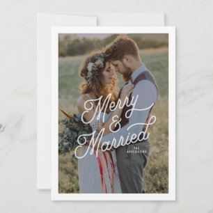 Modern Retro Merry and Married Photo Bold Script Holiday Card