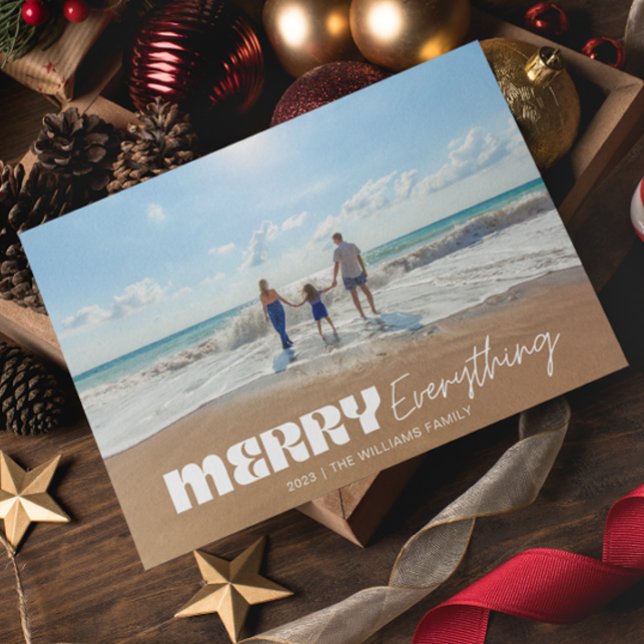 Modern Retro Merry Everything Minimalist One Photo Holiday Card (Creator Uploaded)