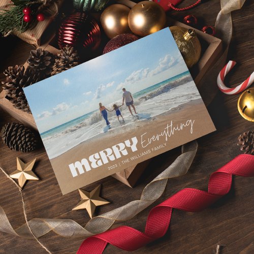 Modern Retro Merry Everything Minimalist One Photo Holiday Card