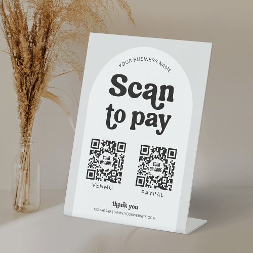 Modern Retro Minimal Scan to Pay 2 QR Code Payment Pedestal Sign