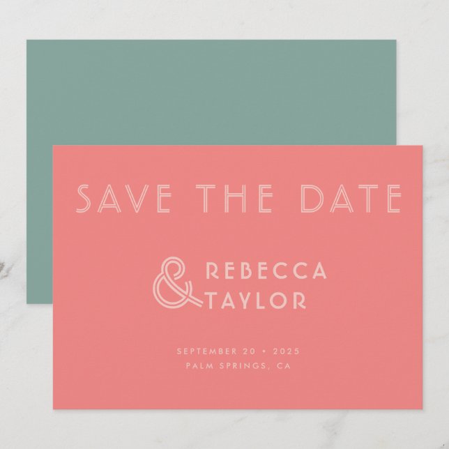 Modern Retro Minimalist Pink Mint Green Wedding  Save The Date (Front/Back)