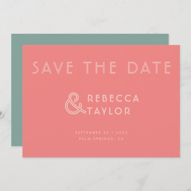Modern Retro Minimalist Pink Mint Green Wedding  Save The Date (Front/Back)