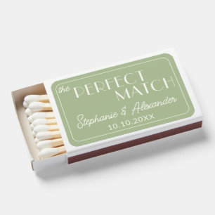 Modern Retro Minimalist Sage Green Custom Wedding Matchboxes