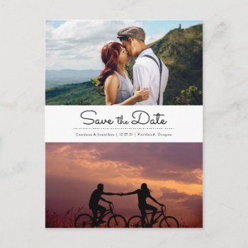 Modern Retro Minimalist Two Photo Save The Date Announcement Postcard by kittypieprints at Zazzle