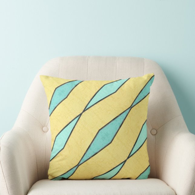 Modern Retro Mint Green Yellow and Black Throw Pillow (Creator Uploaded)