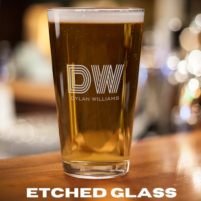 Modern Retro Monogram Initials Pint Glass (Creator Uploaded)
