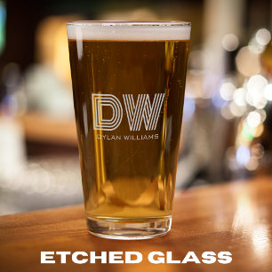 Modern Retro Monogram Initials Pint Glass