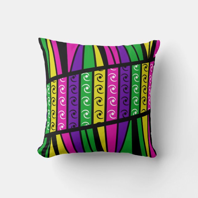 Modern Retro Multi colored Throw Pillow (Front)