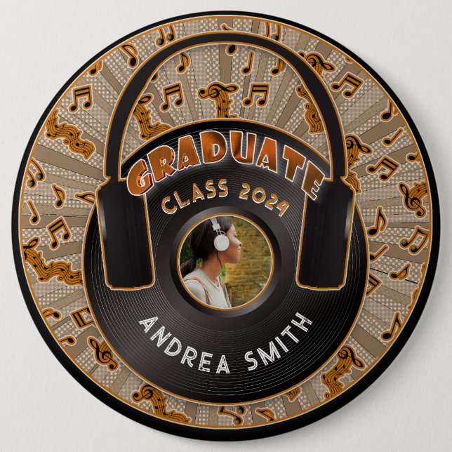 Modern Retro Music Vinyl Record | Graduate Photo  Button (Front)