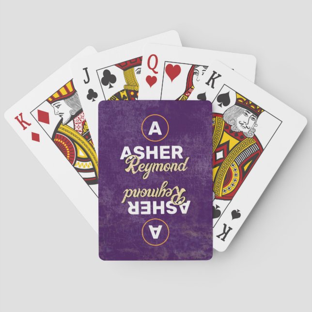 Modern Retro Name Monogram purple Poker Cards (Back)