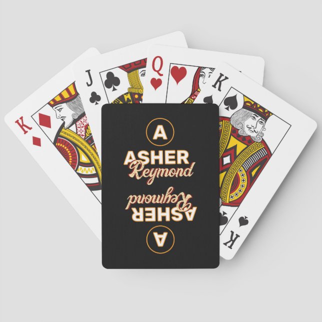 Modern Retro Name Monogrammed BLACK Poker Cards (Back)