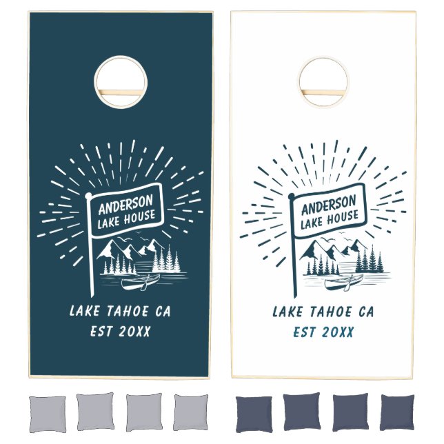 Modern Retro Nautical Lake House Oars | Navy Blue Cornhole Set (Set)