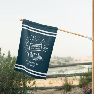 Modern Retro Nautical Lake House Oars   Navy Blue Flag