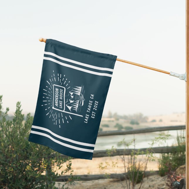 Modern Retro Nautical Lake House Oars | Navy Blue House Flag (Insitu (Back))