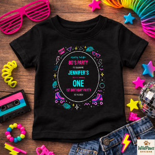 Modern Retro Neon 80’s 1st Birthday Party Baby T-Shirt